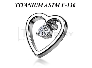 Накрутка из титана Ti Metal сердце с фианитом