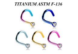 Титановый нострил анодированный с прозрачным фианитом