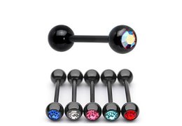 Штанга для языка с черным PVD покрытием и стразом