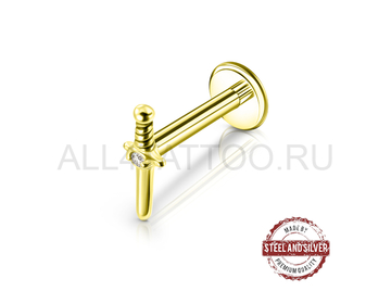 Лабрет Steel and Silver золотой клинок с Premium Zirconia