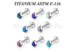 Лабрет из титана Ti Metal опаловая капля